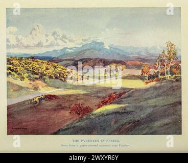 The Pyrenäen im Frühjahr 1910 von Gordon Cochrane Home (25. Juli 1878 – 13. Dezember 1969) war ein englischer Landschaftskünstler, Schriftsteller und Illustrator. Stockfoto