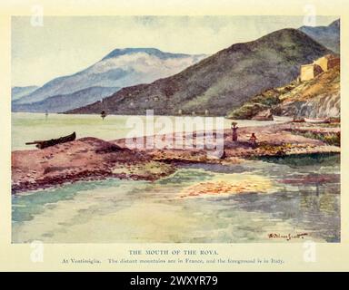 The Mouth of the Roya at Ventimiglia 1910 von Gordon Cochrane Home (25. Juli 1878 – 13. Dezember 1969) war ein englischer Landschaftskünstler, Schriftsteller und Illustrator. Stockfoto