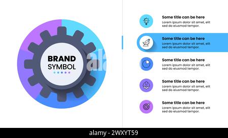 Infografik-Vorlage mit Symbolen und 5 Optionen oder Schritten. Zahnrad. Kann für Workflow-Layout, Diagramm, Banner, webdesign verwendet werden. Vektorgrafik Stock Vektor