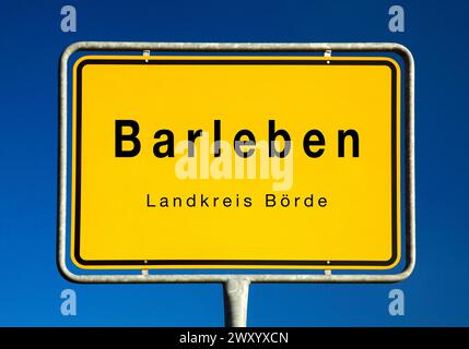 Barleben Ortsschild, Deutschland, Sachsen-Anhalt, Boerde, Barleben Stockfoto