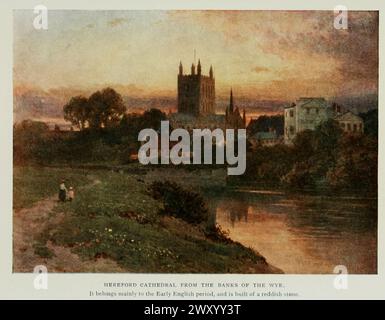 Hereford Cathedral from the Banks of the Wye 1911 Gordon Cochrane Home (25. Juli 1878 – 13. Dezember 1969) war ein englischer Landschaftskünstler, Schriftsteller und Illustrator. Stockfoto