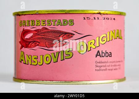 Grebbestads Ansjovis Original, 450 g Dose; schwedische Sardellen (z. B. Sprossen) Stockfoto