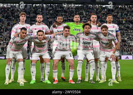 Turin, Italien. April 2024. Der Start-11 von Juventus für das Halbfinalspiel der Coppa Italia zwischen Juventus und Lazio im Allianz-Stadion in Turin. (Foto: Gonzales Photo/Alamy Live News Stockfoto