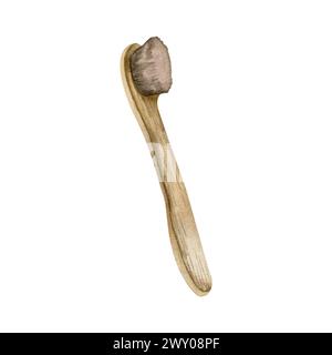 Bambus-Öko-Zahnbürste. Zero Waste Körperpflegeelement, Holzbürste, Mundhygiene. Umweltfreundliche Naturwerkzeuge für Produkt, Verpackung Stockfoto