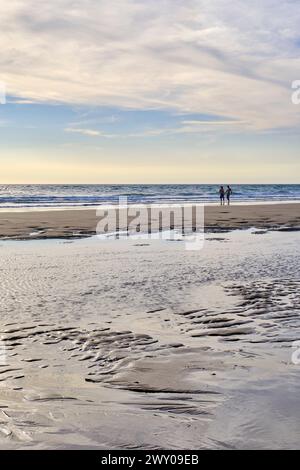 Ruhige Strände entlang der geschützten Landschaft der fossilen Klippen der Costa de Caparica. Fonte da Telha, Almada. Portugal Stockfoto