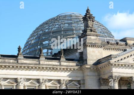 Das Reichstagsgebäude in Berlin ist Sitz des Deutschen Reichstags. Es wurde 1894 eingeweiht und kehrte 1999 in sein Hauptquartier zurück Stockfoto