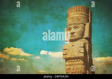 Vintage-Bild von Toltec-Kriegern oder Atlantes-Säulen in der Pyramide von Quetzalcoatl in Tula, Mexiko Stockfoto