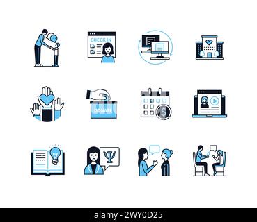Waisenhaus und Support – Symbole im Liniendesign Stock Vektor