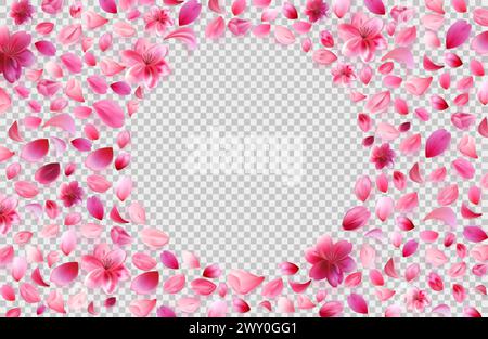 Sakura Petals png auf transparentem Hintergrund. Runder Blumenrahmen. Stock Vektor