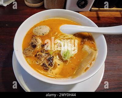 Tori Paitan Ramen mit koreanischer, scharfer Hühnerbrühe Stockfoto