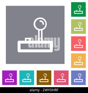 Retro-Joystick umreißen flache Symbole auf einfachen farbigen quadratischen Hintergründen Stock Vektor