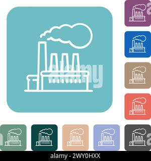 Das Fabrikgebäude umrahmt weiße flache Symbole auf farbig abgerundeten quadratischen Hintergründen Stock Vektor