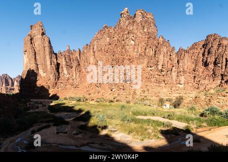 Wadi Al Disah, eine berühmte atemberaubende Schlucht und Oase in der Nähe von Tabuk in Saudi-Arabien im Nahen Osten Stockfoto