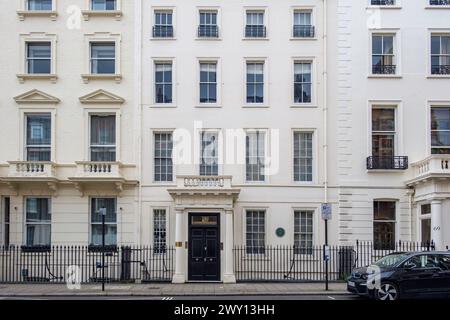 67 Brook Street, London, das Haus, in dem die Popgruppe The Bee Gees zwischen 1968 und 1980 wohnte und komponierte. Stockfoto