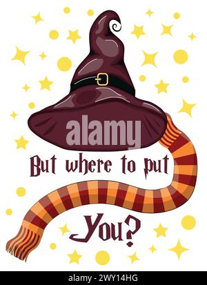 Poster der Zauberschule, Zitat aus einem Buch über einen Zauberjungen. Stock Vektor