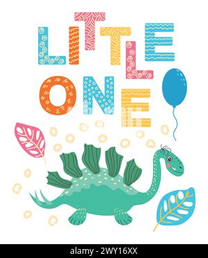 Super Star, super Kind. Skandinavische handgezeichnete Illustration mit Dinosaurier, Drache. Kinderplakat, Poster, Schlafanzug. Stock Vektor