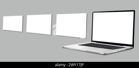 Notebook-Computermockup mit leeren Wireframing-Seiten. Konzept zur Präsentation von Web-Design-Projekten. Vektorgrafik Stock Vektor