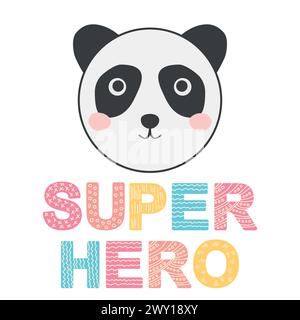 Niedliches Gesicht eines Tieres mit Schriftzug. Skandinavischer Stil und Pastellpalette. Babyplakate, Karten, Kleidung, Kinderzimmer Stock Vektor