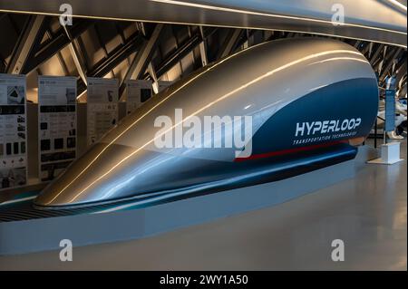 Hyperloop Transportation Technologies Freizeit im Mobility City Technology Museum in Zaha Hadid’s Bridge (Brückenpavillon), Saragossa, Spanien Stockfoto