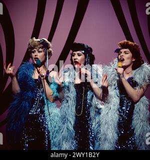 Songs von gestern - up to date, ZDF Show, Nostalgische Lieder, 1977, mit den Lady Birds, alias Lady Girls, Auftritt mit dem Song: Bei mir biste schön Stockfoto