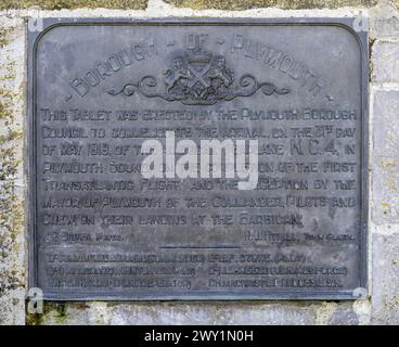 Gedenktafel im Barbican, Plymouth, Devon, England, Großbritannien Stockfoto