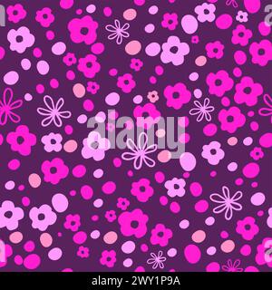 Nahtloses Muster aus einfachen rosa Blüten. Handzeichnung. Nicht AI, Vektorillustration Stock Vektor