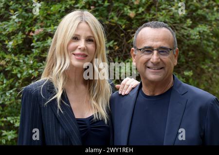 News - Photocall Conferenza Stampa 69Â David Donatello Alessia Marcuzzi und Carlo Conti während des Photocall Conferenza Stampa 69Â David Donatello, Nachrichten in Rom, Italien, 03. April 2024 Rome Rai Viale Mazzini Italien Copyright: XMassimoxLanduccix/xLiveMediax LPN 1296900 Stockfoto