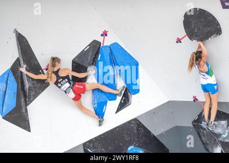 Camilla Moroni (Italien), Hannah Meul (Deutschland). Sportklettern. Europameisterschaften München 2022 Stockfoto