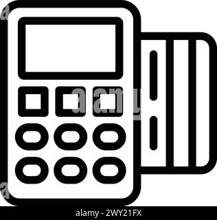 Umrissvektor für automatisiertes Ticketkiosk-Symbol. Kaufen Sie eine Transportkarte. Sitzplatz-Terminal für Zahlung Stock Vektor
