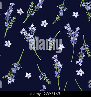 Handgezeichnete Aquarellillustration. Nahtloses Blumenmuster mit Lavendelblüten. Blumenhintergrund Stockfoto