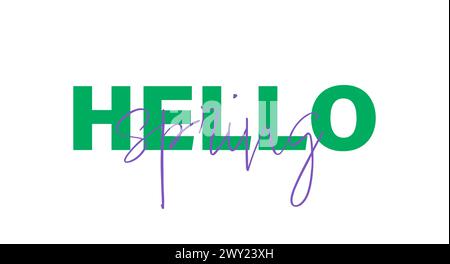 Hallo Frühling - Schriftvektor auf weißem Hintergrund isoliert Stock Vektor