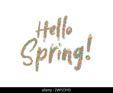 Hallo Frühling - Schriftvektor auf weißem Hintergrund isoliert Stock Vektor
