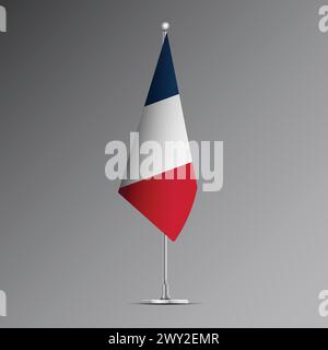 3D-realistische Flagge Frankreichs auf Stahlmast Stock Vektor