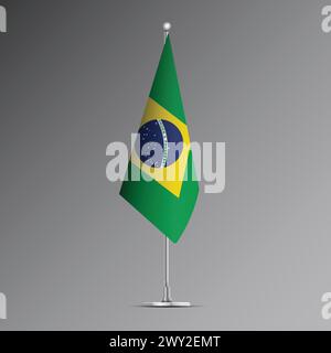 Realistische 3D-Flagge Brasiliens am Stahlmast Stock Vektor