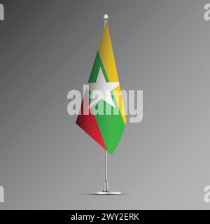 3D-realistische Flagge von Myanmar auf Stahlmast Stock Vektor