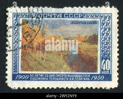 RUSSLAND - CA. 1950: Briefmarke gedruckt von Russland, zeigt den Goldenen Herbst von Isaak Levitan, ca. 1950 Stockfoto