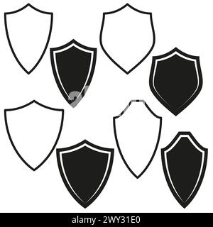 Symbolsatz „Shield Silhouettes“. Vektorillustration für Sicherheit und Schutz. EPS 10. Stock Vektor