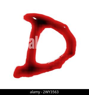 Isoliert auf weißem 3D-Putz von Blut-Rotwein-Flüssigalphabeten Stockfoto
