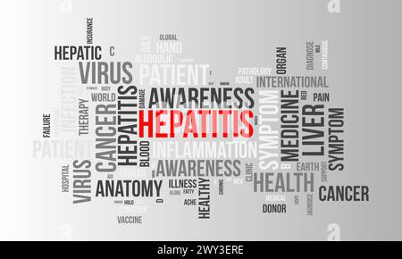 Hepatitis Word Cloud-Vorlage. Gesundheit und medizinisches Bewusstsein Konzept Vektor Hintergrund. Stock Vektor