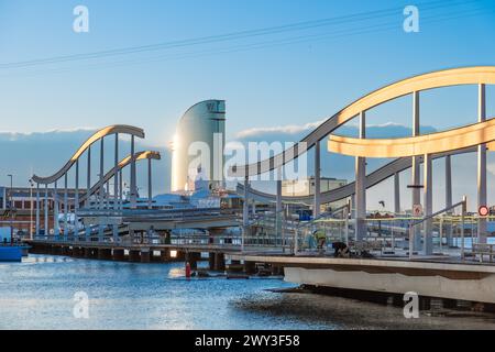 Blick auf den alten Hafen in Barcelona, Spanien Stockfoto