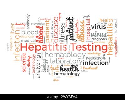 Word Cloud-Vorlage für Hepatitis-Test. Gesundheit und medizinisches Bewusstsein Konzept Vektor Hintergrund. Stock Vektor