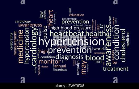 Hypertonie Word Cloud-Vorlage. Gesundheitsbewusstsein Konzept Vektor Hintergrund. Stock Vektor