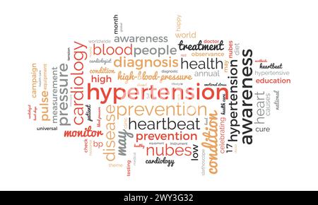 Hypertonie Word Cloud-Vorlage. Gesundheitsbewusstsein Konzept Vektor Hintergrund. Stock Vektor