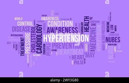 Hypertonie Word Cloud-Vorlage. Gesundheitsbewusstsein Konzept Vektor Hintergrund. Stock Vektor