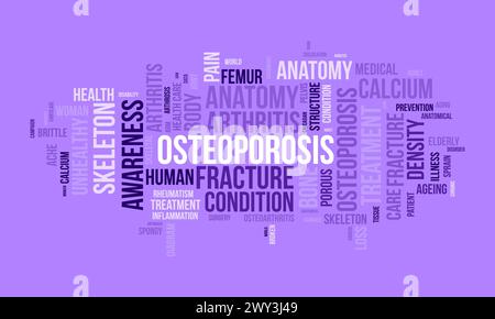 Osteoporose-Wortwolke-Vorlage. Gesundheit und medizinisches Bewusstsein Konzept Vektor Hintergrund. Stock Vektor