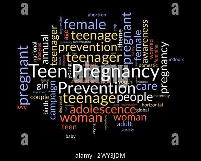 Teen Pregnancy Prevention Word Cloud-Vorlage. Gesundheit und medizinisches Bewusstsein Konzept Vektor Hintergrund. Stock Vektor