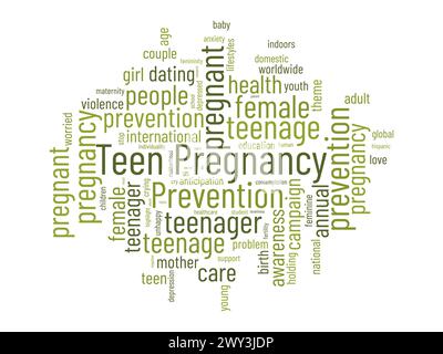 Teen Pregnancy Prevention Word Cloud-Vorlage. Gesundheit und medizinisches Bewusstsein Konzept Vektor Hintergrund. Stock Vektor