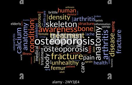 Osteoporose-Wortwolke-Vorlage. Gesundheit und medizinisches Bewusstsein Konzept Vektor Hintergrund. Stock Vektor