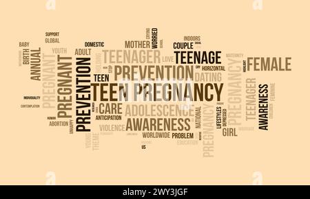 Teen Pregnancy Prevention Word Cloud-Vorlage. Gesundheit und medizinisches Bewusstsein Konzept Vektor Hintergrund. Stock Vektor