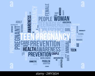 Teen Pregnancy Prevention Word Cloud-Vorlage. Gesundheit und medizinisches Bewusstsein Konzept Vektor Hintergrund. Stock Vektor